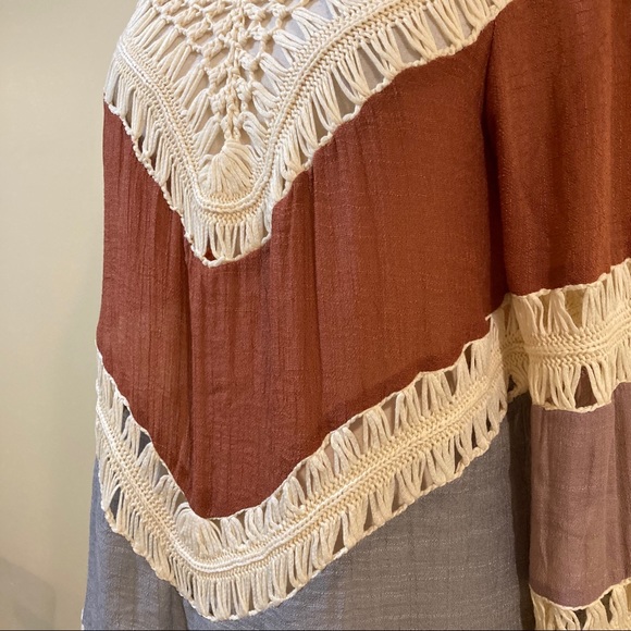 Boho Open Crochet Color Block Beach Coverup Tunic - Picture 5 of 7